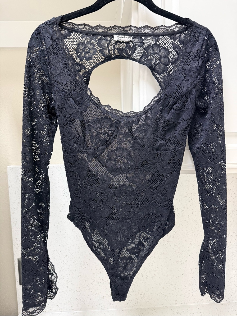 Free People Black Floral Lace Long-Sleeve Bodysuit
